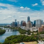 Downtown Austin, Texas skyline along Lady Bird Lake at sunset